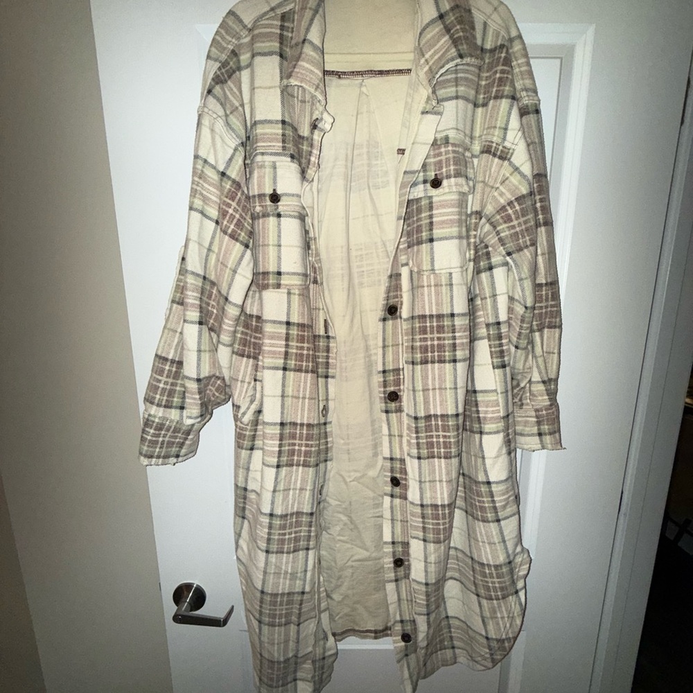 We The Free Cream and Gray Plaid Jacket